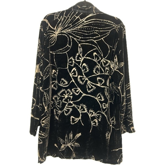 Chico’s Design Black Velvet Silk Blend Burnout Floral Mandarin Collar Tu… - Picture 3 of 9